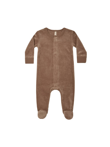 Quincy Mae Cocoa Velour Hidden Snap Footie