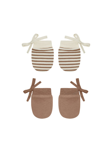 Quincy Mae Cocoa Stripe & Cocoa No Scratch Mittens Set