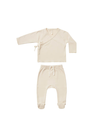 Quincy Mae Natural Kimono Top + Footed Pant Set
