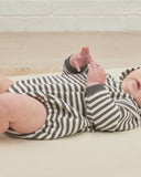 Quincy Mae Charcoal Stripe Waffle Hooded Bubble Romper