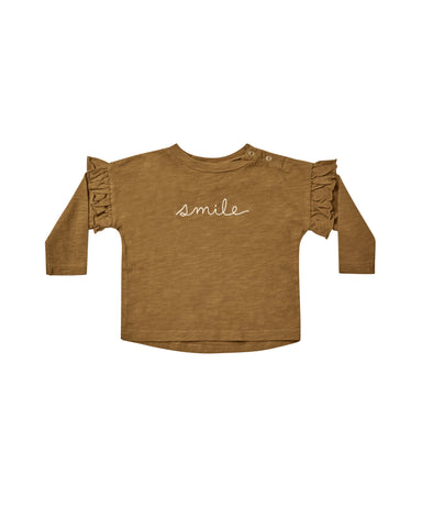 Rylee & Cru Chartreuse Smile Ruffle Long Sleeve Tee