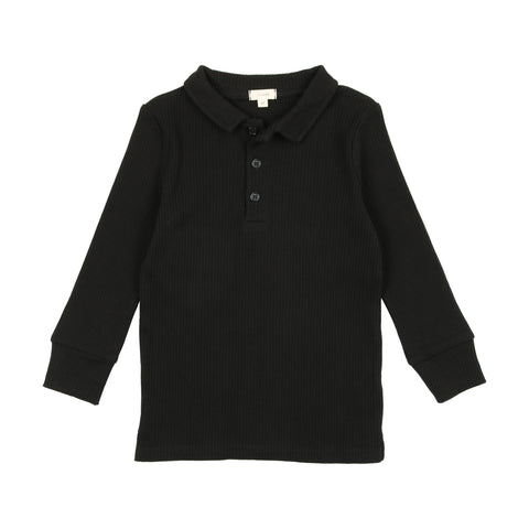 Lil Legs Black Rib Long Sleeve Polo