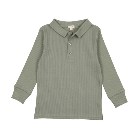 Lil Legs Green Rib Long Sleeve Polo
