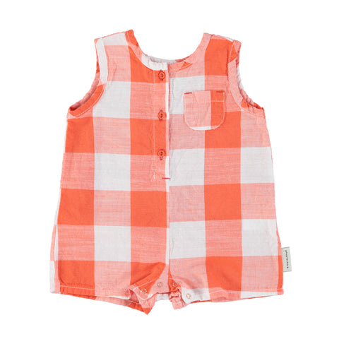 Piupiuchick Red & White Short Checkered Jumpsuit