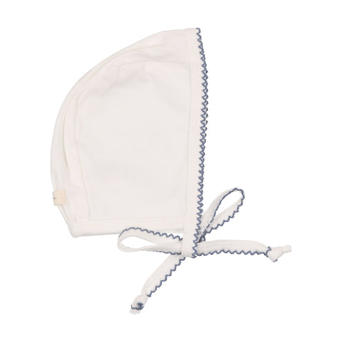 Lilette White with Blue Trim Scallop Edge Bonnet