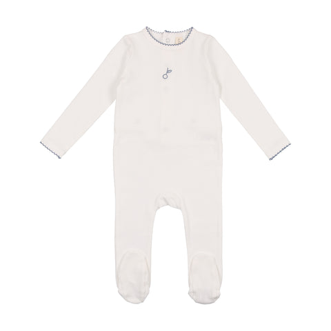 Lilette White with Blue Trim Scallop Edge Footie