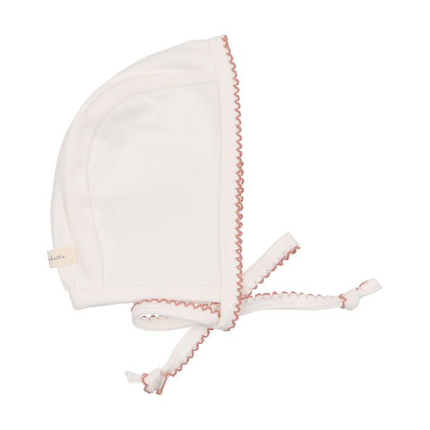 Lilette White with Rose Trim Scallop Edge Bonnet