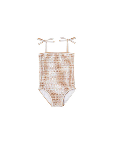 Rylee & Cru Almond Striped Smocked Swimsuit