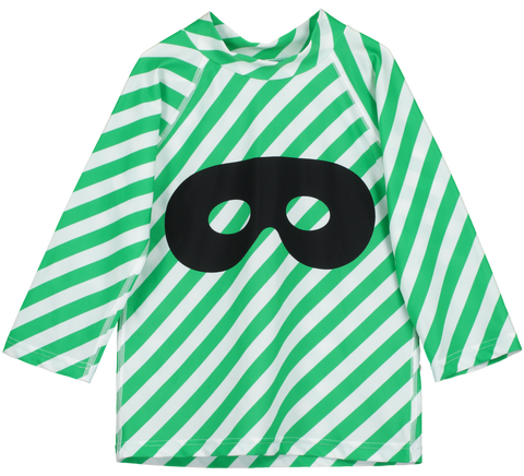 Beau Loves Green Diagonal Stripes Hero Mask Swim Top