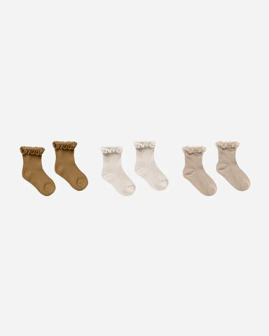 Rylee & Cru Putty Ivory Chartreuse Ruffle Socks Pack