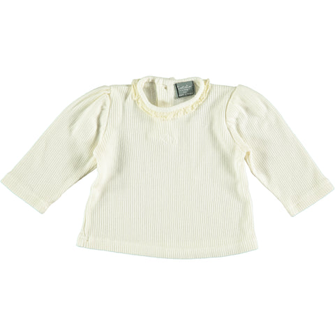 Tocoto Vintage Off-White Ribbed Tee & Ruffle Legging Set