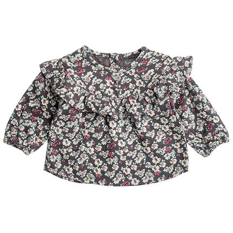 Tocoto Vintage Grey Floral Blouse & Bloomer Set