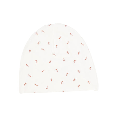 Lil Legs White/Pink Tulips Printed Beanie
