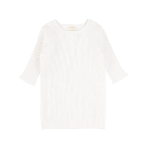 Lil Legs White Crewneck Three Quarter Sleeve Sweater