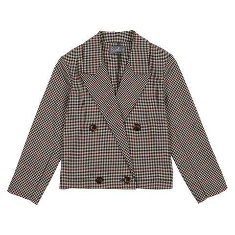 Belati Gingham Black & Red Plaid Crop Blazer