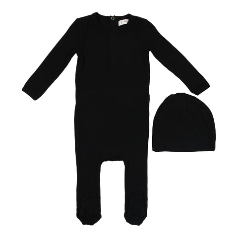 Coco Blanc Black Ribbed Onesie With Beanie