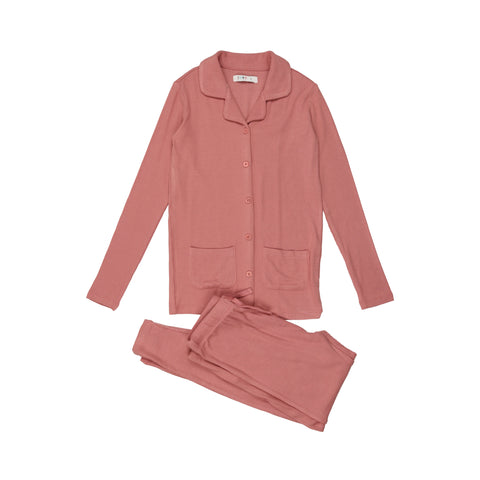 Coco Blanc Ash Rose Ribbed Grandpa Pajama