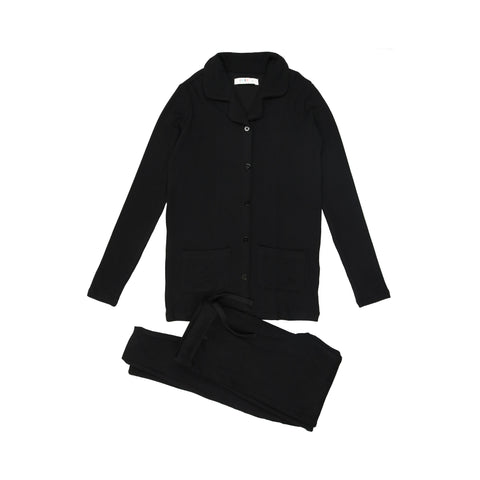 Coco Blanc Black Ribbed Grandpa Pajama