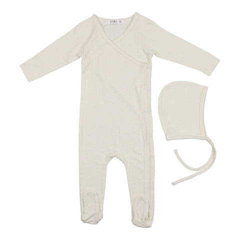 Coco Blanc Antique White Pointelle Footie with Bonnet