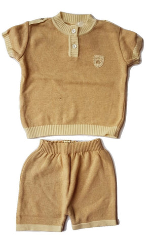 Natura Pura Dark Beige Short Sleeve Knit Set