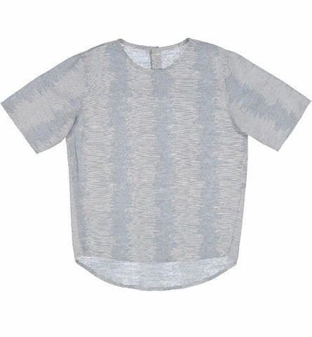 Belati Light Blue Print High Low Collarless Shirt