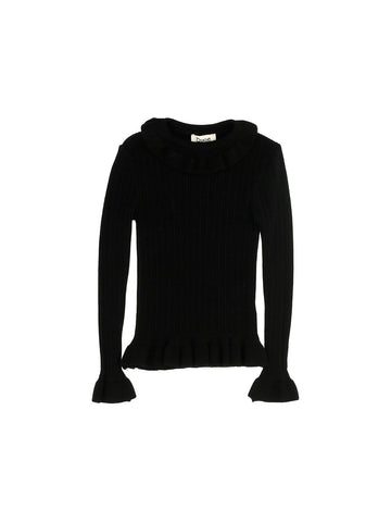 Dixie Black Flounce Ribbed Sweater