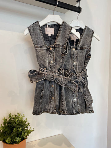 Steph The Label Grey Stone Wash Denim Pinafore