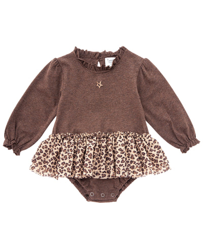 Tocoto Vintage Animal Print Ruffled Neck Romper