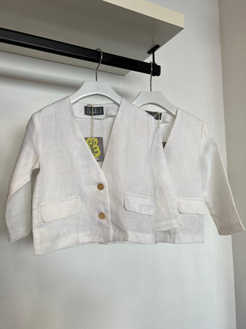 Belati White Distressed Single Button Shacket