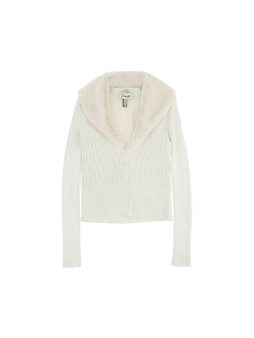 Dixie Cream Knit Faux Fur Collar Ribbed Sweater