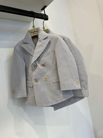 Nupkeet Grey Seersucker Double Breasted Jacket