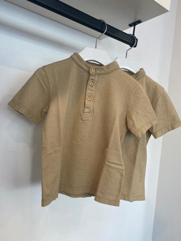 Nupkeet Khaki Short Sleeve Linen Blend Shirt