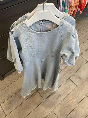 Steph The Label Light Denim Puff Sleeve Dress