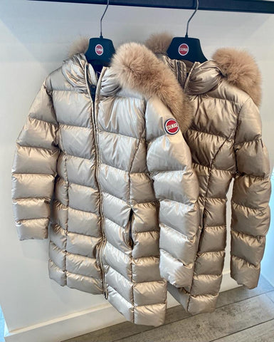 Colmar Long Sandy Fur Hood Coat