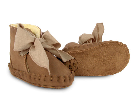 Donsje Amsterdam Hazelnut Nubuck + Mocha Cotton Pinza Organza Lining Bootie