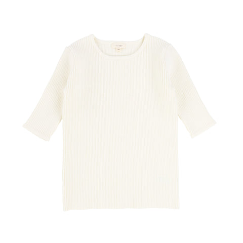 Lil Legs Ivory Three Quarter Sleeve Knit Crewneck Sweater