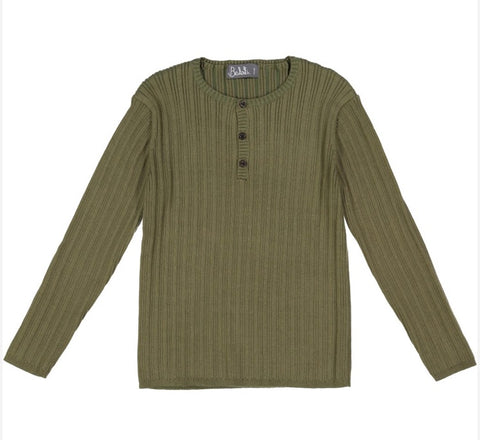 Belati Olive Ribbed Henley Sweater