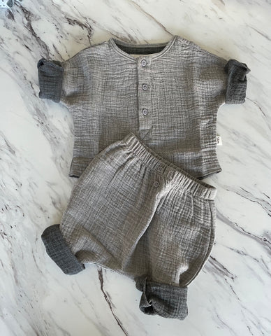 Teddy & Minou Grey Washed Shirt + Pant Set
