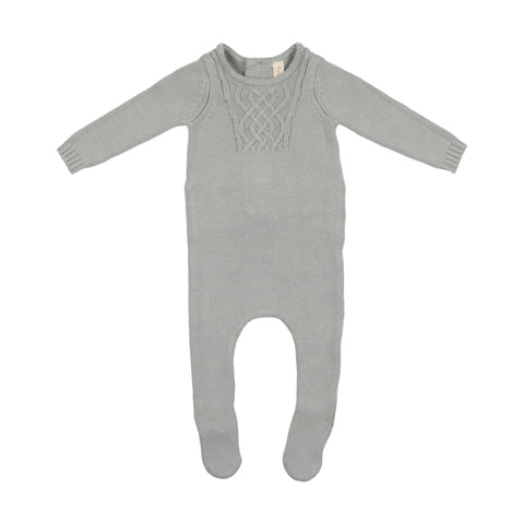 Lil Legs Soft Sage Cable Bib Style Knit Footie