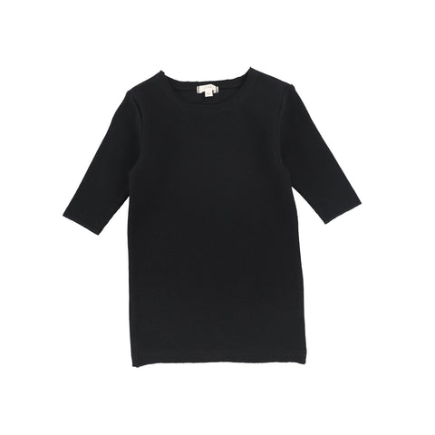 Lil Legs Black Ribbed Three Quarter Sleeve Tee