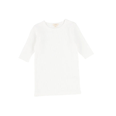 Lil Legs Pure White Ribbed Three Quarter Sleeve Tee