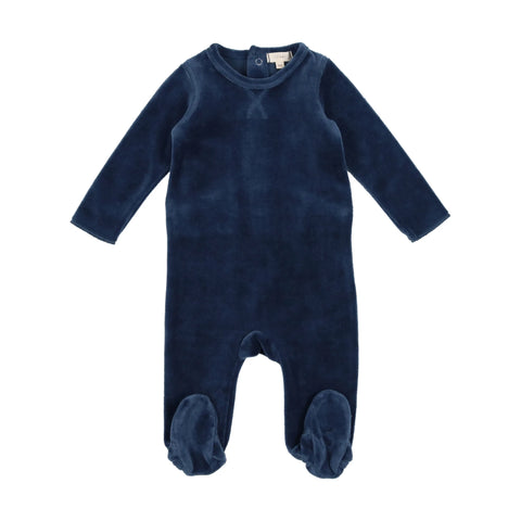 Lil Legs Mid Blue Velour Footie