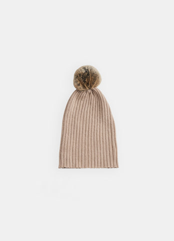 Belle Enfant Cafe Oatmeal Fur Pompom Hat