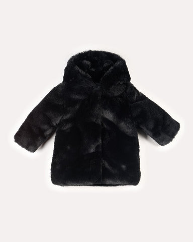Yell-Oh Black Faux Fur Hooded Coat