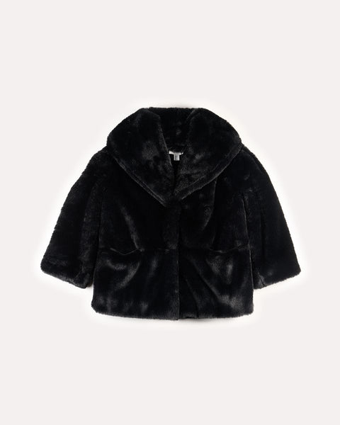 Yell-Oh Black Faux Fur Hooded Lapel Coat
