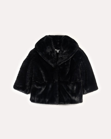 Yell-Oh Black Faux Fur Hooded Lapel Coat