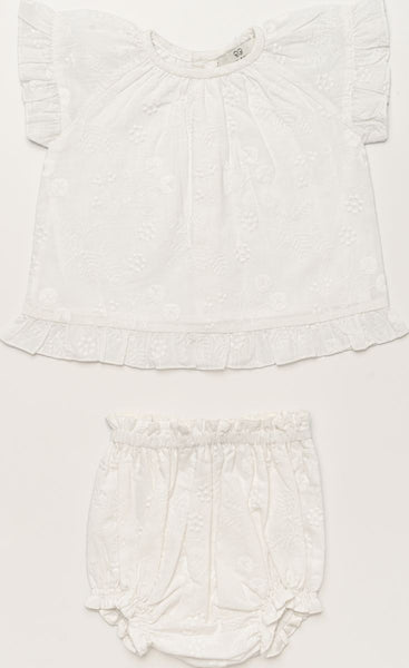 Early Sunday Ivory Kitty Blouse + Bloomer Set