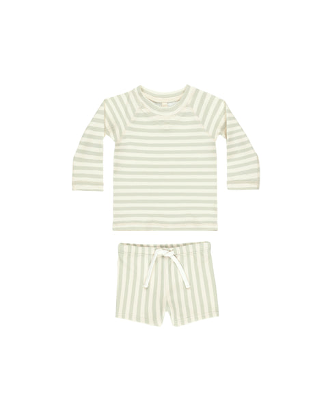 Quincy Mae Mint Stripe Finn Rashguard + Short Set