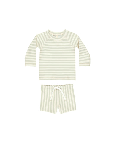 Quincy Mae Mint Stripe Finn Rashguard + Short Set