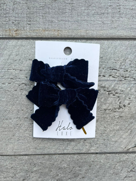 Halo Luxe Navy Ava Scalloped Velvet Double Clip Set